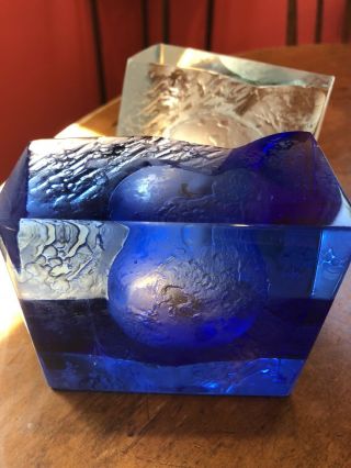 2 Pc.  4lb Cobalt & Clear Glass Molded World Globe Paperweight
