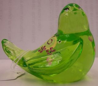 Fenton Hand Painted Lime Green Glass Bird