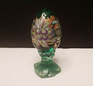 Vintage Fenton Emerald Green Hand Painted Egg By D.  Frederick Floral & Fruit