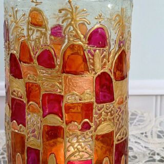 Hand Painted Hand Blown Art Glass Candle Holder Kokozian Studio Amman Jordan