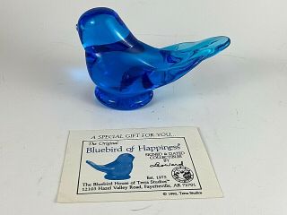 " Leo Ward Signed Bluebird Of Happiness Glass Bird Paperweight Figurine 2001