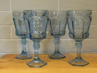 (4) Fostoria Virginia Light Blue Water Glass 7 1/8 " Wine Goblet Heavy Pressed