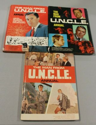 3 The Man From U.  N.  C.  L.  E.  Annual Uk 1966 1967 1969 Uncle Tv Show Htf Vtg Hc Book