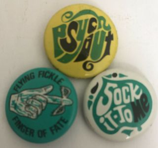 Vintage 1969 Laugh - In pins gumball Sock it to me - Psych Out - Fickle Finger of fate 3