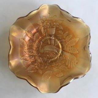 Antique Millersburg Peacock & Urn Carnival Glass Marigold Iridescent 10.  5 " Bowl