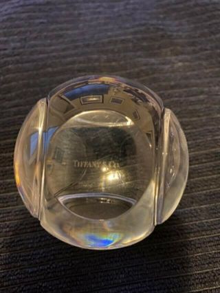 Vintage Tiffany Crystal Tennis Ball Paperweight Table 2.  75 " Dia - Signed