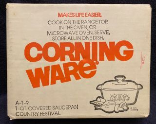 Vintage 1975 Corning Ware Country Festival 1 Qt Covered Saucepan A - 1 - 9 Mib Retro