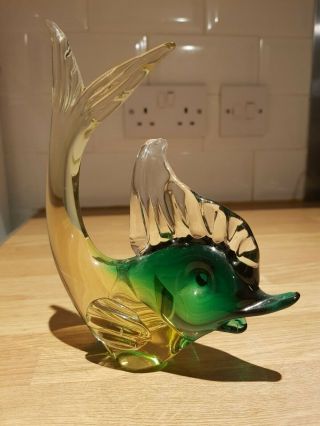 Murano Marlin Or Swordfish Green Yellow And Clear Cased Glass 18cm