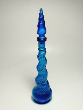 Vintage Italian Empoli Rossini Art Glass Genie Bottle Decanter Blue Design 17 "