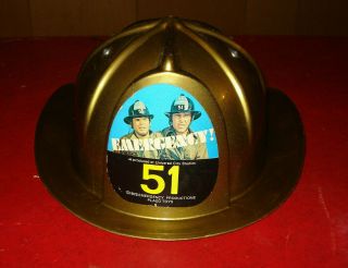 Rare Gold 1975 Emergency Tv Show,  Squad 51 Fireman Helmet Fire Hat By Placo Toys