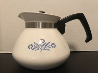 Vintage Corning Ware Pyrex 6 Cup Stovetop Tea Pot Corn Flower Blue Metal Top