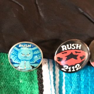 1982 Rush Vintage Bandana and set of 6 Metal Pin Pinback Badges 3