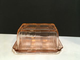 Vintage Criss Cross 1 Lb Butter Dish With Lid Pink Depression Glass -