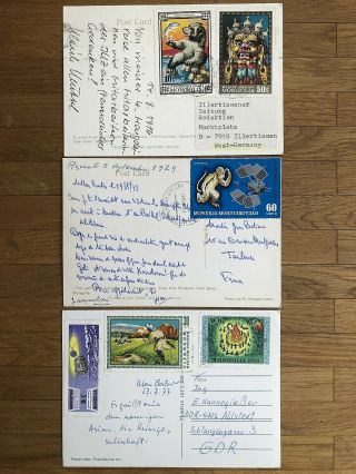 3 X Mongolia China Old Postcard Museum Ulan Bator To France Germany 1970