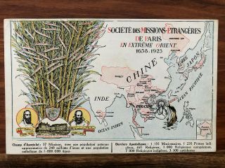 China Old Postcard Mission Chinese Map Tibet Yunnan Canton Swatow Kuang Si