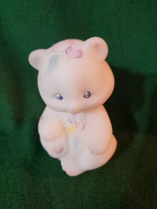 Fenton White Satin Sitting Bear With Hand Painted Decorations And Signed By Arti