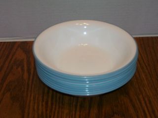 Set Of 8 Corelle Soup/cereal Bowls White With A Medium Blue Rim