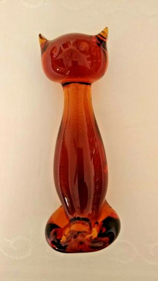 VINTAGE VIKING GLASS AMBER CAT PAPERWEIGHT FIGURINE 2