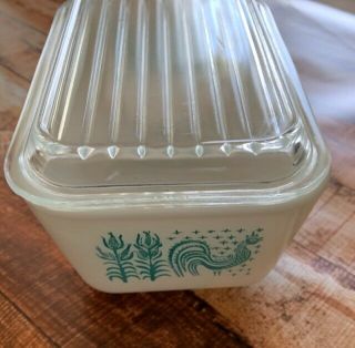 Vintage Pyrex Mini Loaf Pan Amish Turquoise Butterprint Rooster Dish With Lid