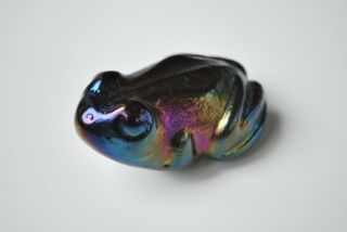 Robert Held Purple Iridescent Art Glass Frog Paperweight
