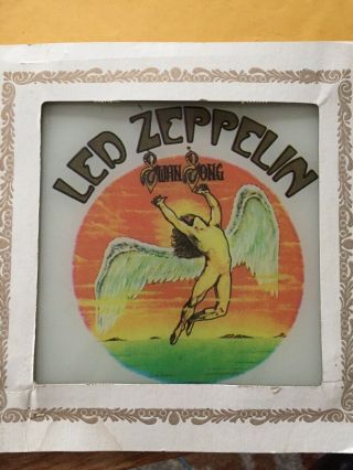 Vintage 1985 Led Zeppelin Swan Song Glass Panel Ready To Hang Fan Art