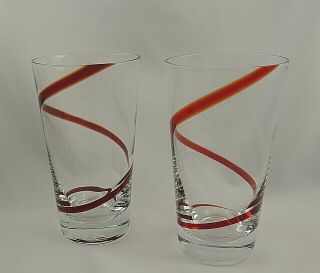 Swirline Red By Pier 1 Swirl - Highball Glass - Set Of 2 - 6 1/4 " Tall