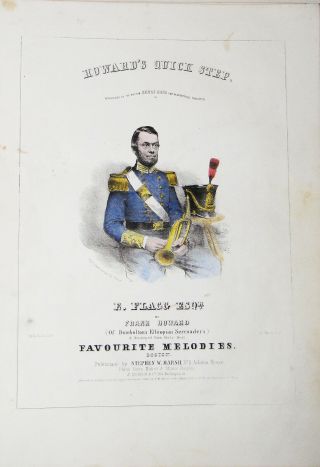Antique Sheet Music Hand Colored 1848 Military Soldier In Full Uniform Shako