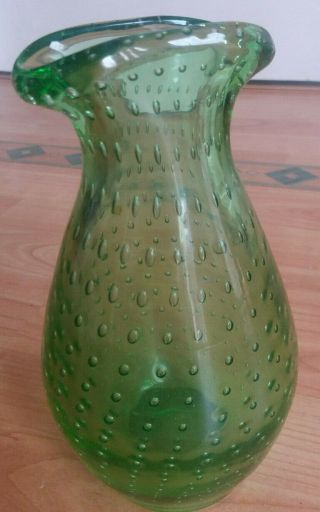 Vintage Murano Green Glass Bubble Vase
