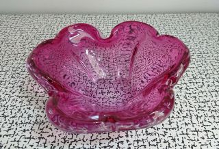 50s 60s Retro Vintage Pink Freeform Art Glass Dish Bowl Ashtray Murano Sommerso 3