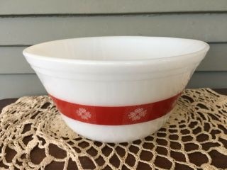Vintage Federal White Milk Glass Serving Mixing Bowl W/ Red Band & Daisy Design