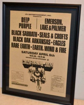 Cal Jam 1974 Deep Purple Black Sabbath Eagles Elp Concert Framed Poster / Ad