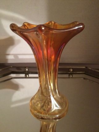 5” Vintage Marigold Morning Glory Short Squatty Carnival Glass Vase.  Tote71