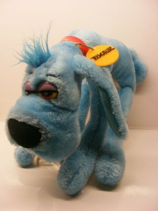 Vintage 11in.  Blue Dog Foofur W Suction Cup Stuffed Plush Phil Mendez,  Dakin 1988
