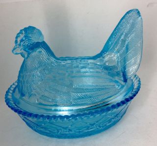 Vintage Westmoreland Glass Hen On Nest Iridescent Blue Rare