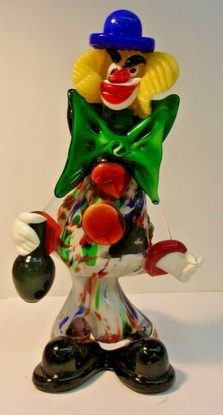 Vintage Art Glass Clown Figurine Hand Blown 9 1/2 " Tall