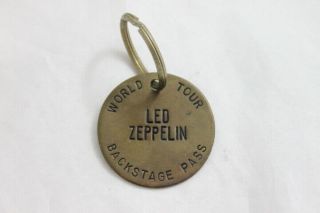 Vintage Led Zeppelin World Tour Backstage Pass Brass Key Chain Medallion Fob
