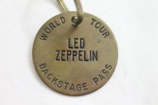Vintage Led Zeppelin World Tour Backstage Pass Brass Key Chain Medallion Fob 2