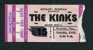1976 The Kinks Concert Ticket Stub Houston Texas Schoolboys In Disgrace