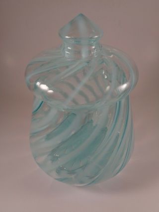 Vintage FENTON Aqua Blue Opalescent Swirl Biscuit Jar Candy Dish with Lid 2