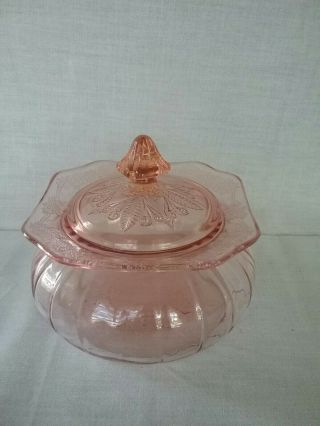 Pink Adam Candy Dish W/cover.  Jeannette Depression Glass.  1932 - 1934.