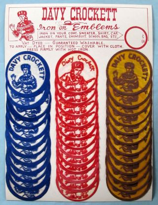 Vintage - Davy Crockett Iron - On Emblem Patches On Display Card - 1950 