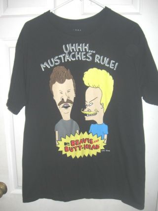 Beavis And Butt - Head M - Tv Classic Black Uhhh.  Mustaches Rules Large T - Shirt