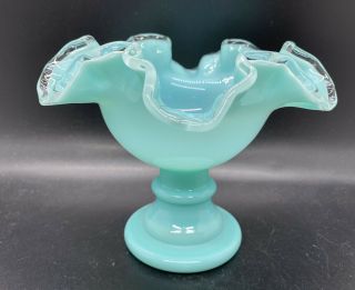 Fenton Turquoise Silvercrest Candle Stick Holder Art Glass 1950 