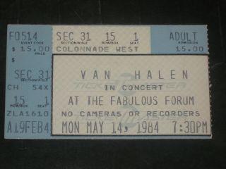 Van Halen 1984 Concert Ticket Stub Los Angeles Forum Last Tour Members