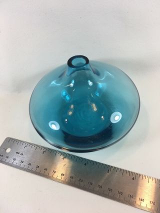 Mid Century Modern Teal - Blue Art Glass Round Small Bud Vase