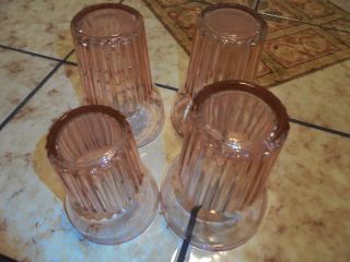 4 Anchor Hocking Queen Mary Pink Glass Tumblers Glasses Three 9 Oz & 1 Juice Euc