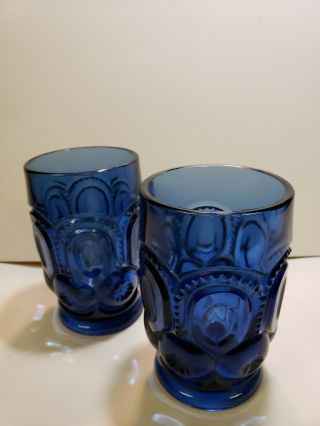 L.  E.  Smith Glass Moon And Star Cobalt Blue Tumblers,  4 1/2 In,  2,  Euc