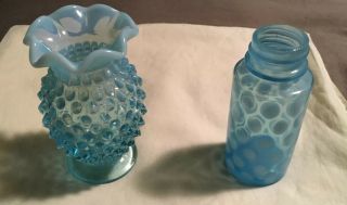 Lovely Fenton Blue Hobnail Opalescent Bud Vase Coin Dot Shaker?