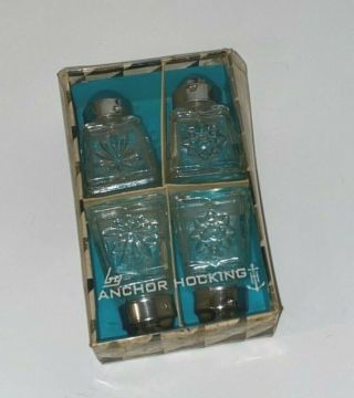Vintage Anchor Hocking Mini Salt & Pepper Shakers Set Of 4