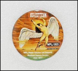 Led Zeppelin 1977 Tour Button Pin Badge Wplj Radio Promo Madison Square Garden
